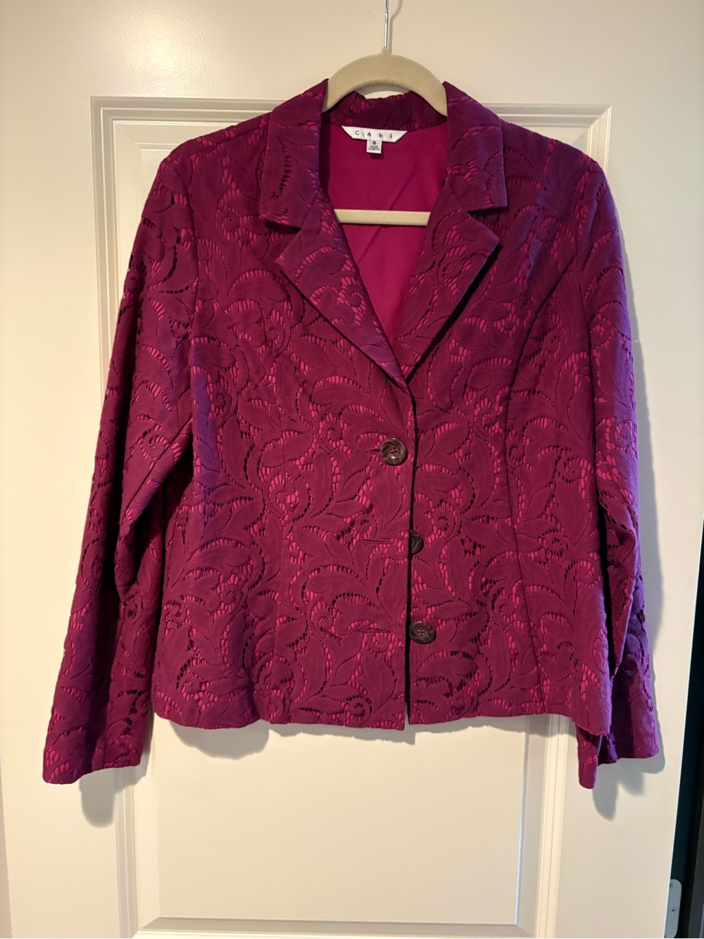CAbi Magenta Lace-Textured Blazer